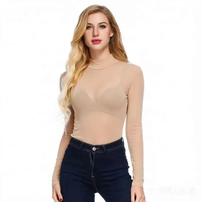 FREEAUCE NOUVEAU Body en maille transparente noire à manches longues pour femme, T-shirts, Lingerie sexy grande taille S-XXXL