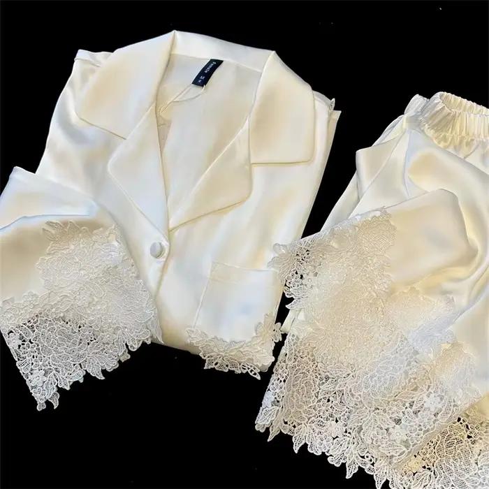 Pyjama Femme soie Satin vêtements de nuit pour vêtements de nuit nouvelle mode dentelle maison vêtements femmes Pyjamas costume Femme vêtements de nuit