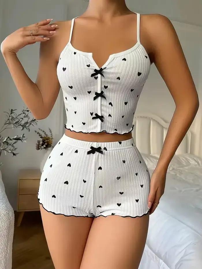Dámské sexy pyžamo s potiskem srdíček