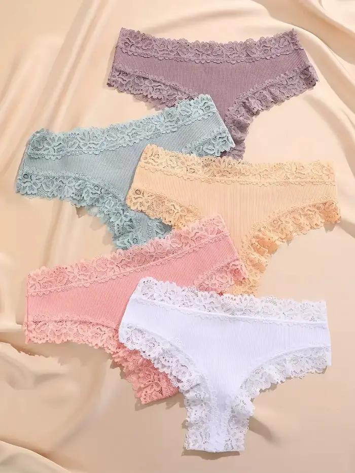 5 pièces/ensemble femmes coton culottes dentelle florale sous-vêtements intimes à la mode Patchwork dentelle slips femme doux caleçons Lingerie S-XL