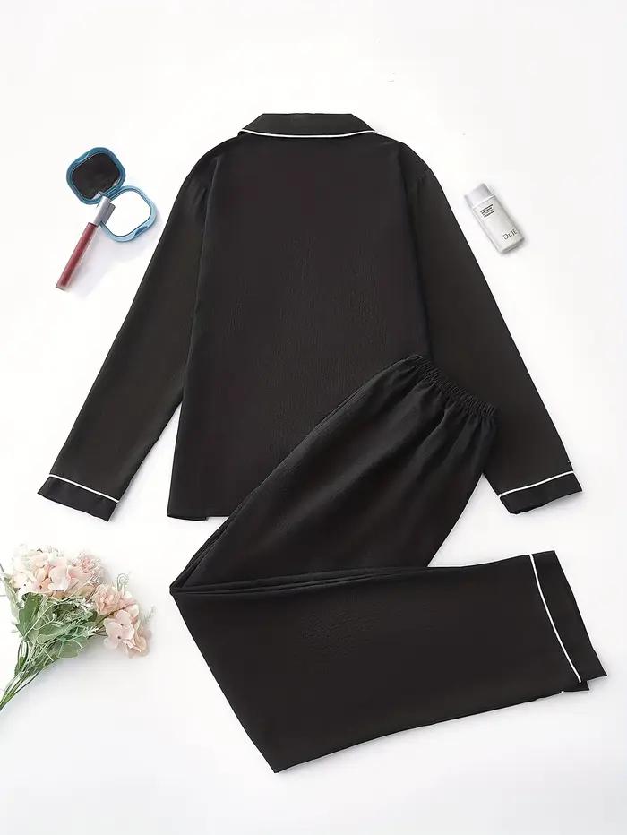 Ensemble de pyjama à manches longues pour femmes, haut décontracté à poches boutonnées pour documents, pantalon long, polyester tissé, pyjama adulte pour l'automne