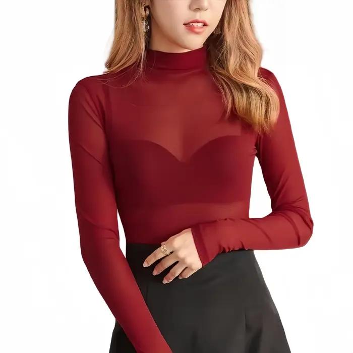 FREEAUCE NOUVEAU Body en maille transparente noire à manches longues pour femme, T-shirts, Lingerie sexy grande taille S-XXXL
