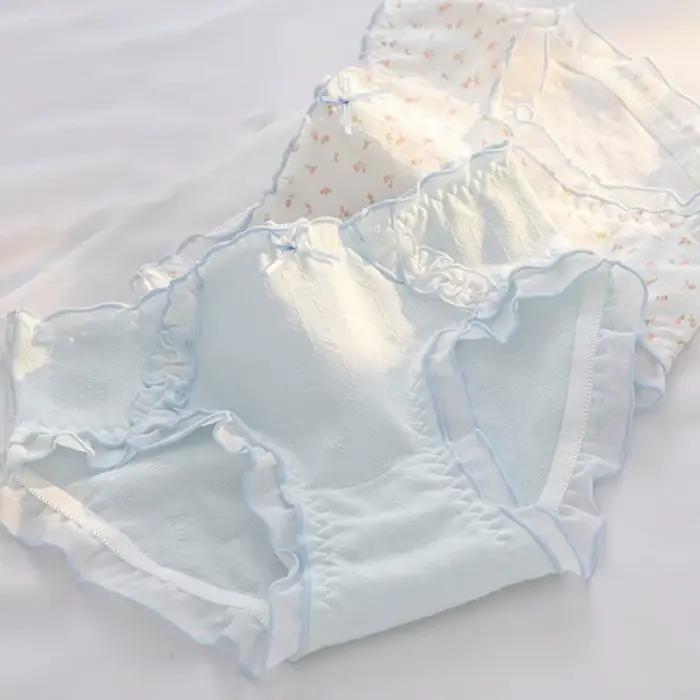Culottes en coton à nœud floral taille mi-haute confortables pour femme, sous-vêtements à volants motif fleur douce pour fille