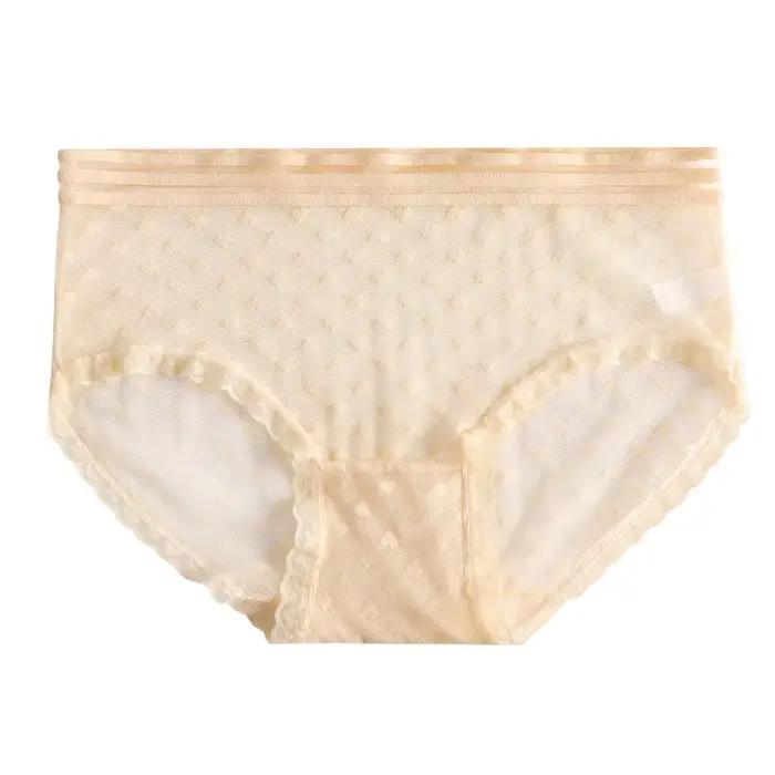 Culotte transparente en dentelle pour femme, sexy, en maille, respirante, douce, lingerie intime