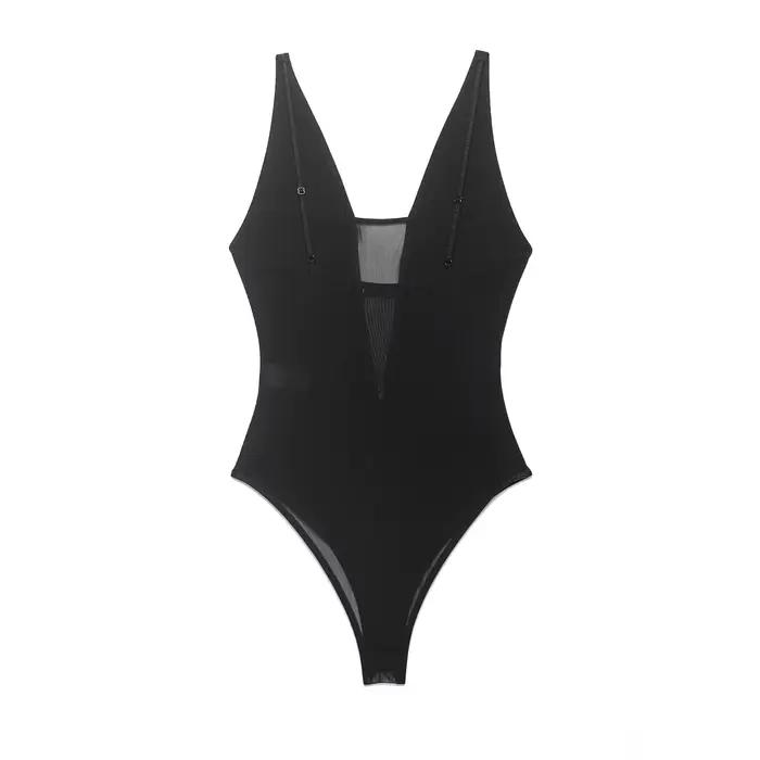 Combinaison noire transparente à col en V BSAY, nouvelle collection été, sexy, ajustée, pour soirée en boîte de nuit, streetwear chic, hauts pour femmes, Mujer