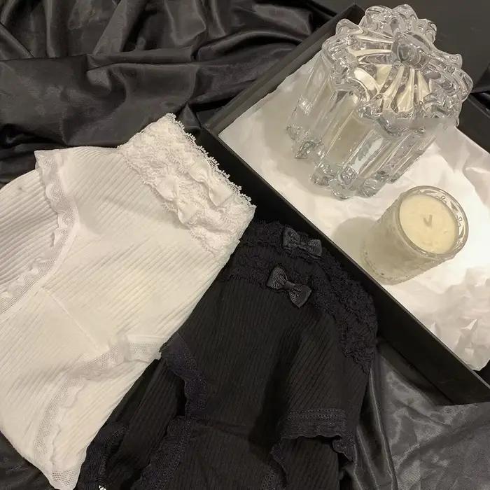 Culotte confortable en dentelle avec nœud pour femme, sous-vêtement de fitness, taille moyenne, entrejambe en coton, lingerie japonaise, slip sans couture, anti-favorable