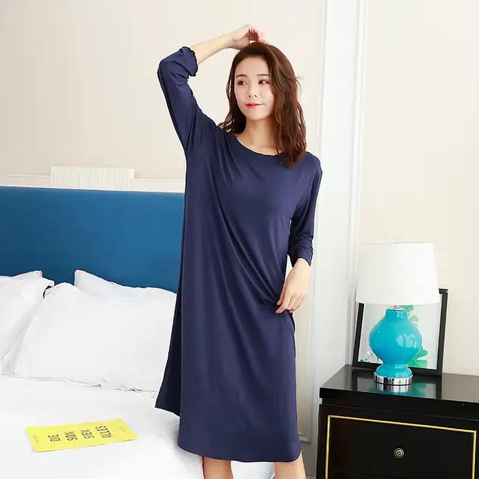 Robe de nuit modale femmes nouveau printemps chemises de nuit L XL XXL grande taille robe de chambre nuisette décontractée à manches longues vêtements de nuit chemise de nuit