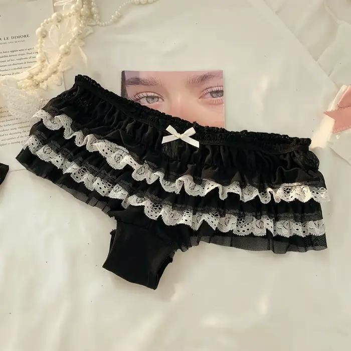 Culottes sexy pour femmes, style princesse, avec un joli nœud en dentelle, taille basse, design à volants 3D, respirantes, douces, fines, lingerie