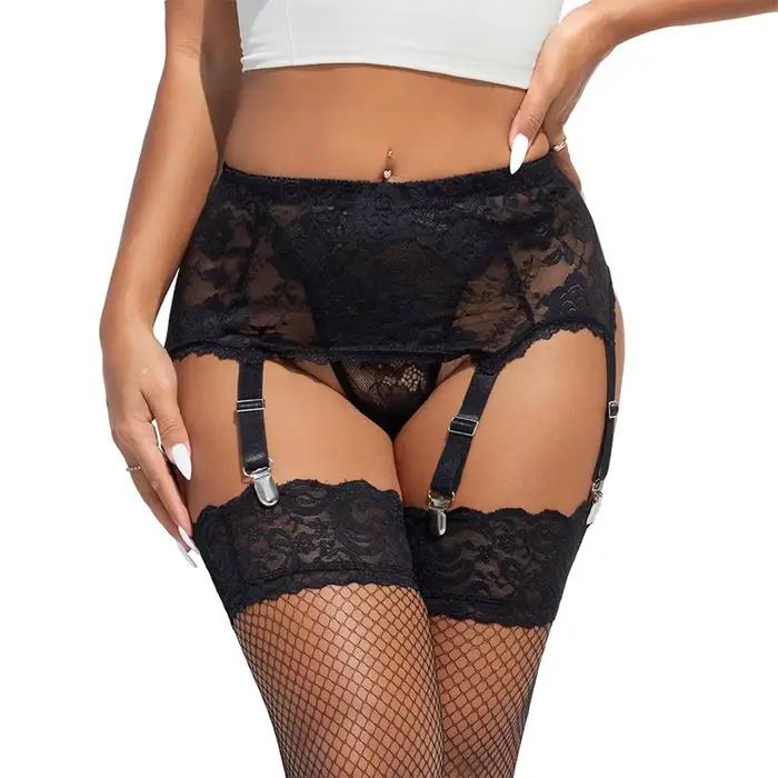 Porte-jarretelles en dentelle pour femme, 6 sangles réglables, pinces métalliques, lingerie érotique sexy en maille, porte-jarretelles avec 4 pinces réglables