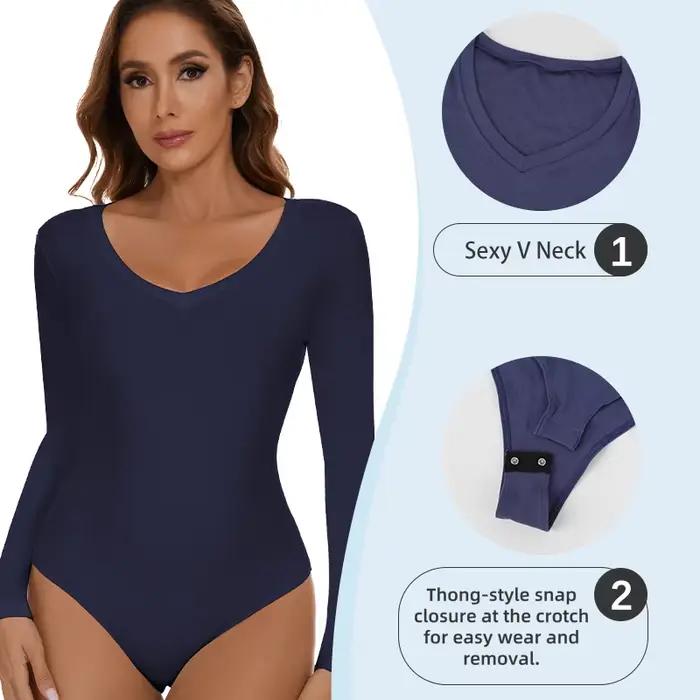 Body Sexy pour femmes, col en V, combinaison amincissante, manches longues, sous-vêtement thermique d'hiver, sans couture, couche de Base respirante
