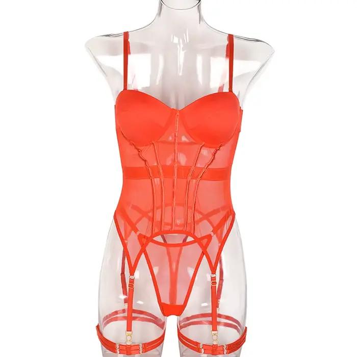 MUZISKAT maille Lingerie marque de luxe body dos nu hauts pour femmes 3 pièces ensemble de Lingerie avec jarretière robes sexy pour les femmes
