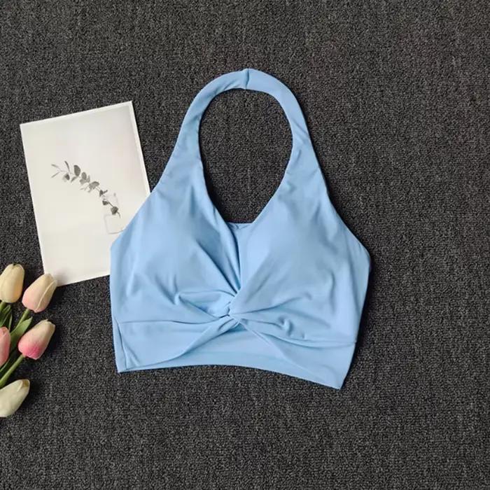 Soutien-gorge de sport à col halter effet seconde peau, soutien-gorge de fitness sexy anti-choc push-up, débardeur élastique pour Pilates et Yoga