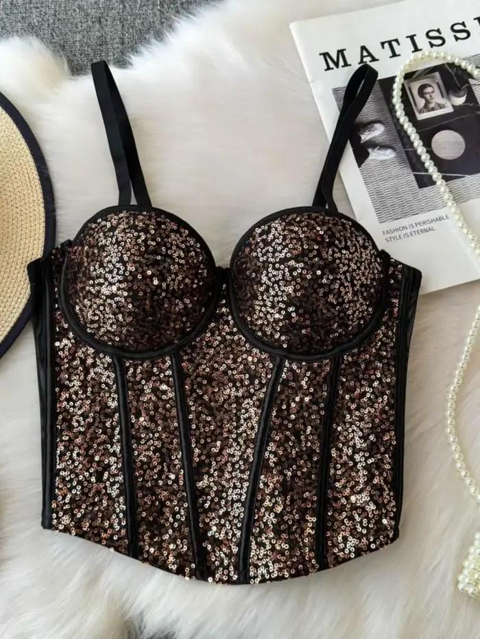 Foamlina-Soutien-Gorge Corset à Paillettes avec Coussretours pour Femme, Seins Exposés, Non-ald, Serré, ixde Mariage, Boîte de Nuit, Bal, Rotterdam Kly