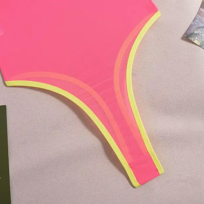 Lingerie sexy pour femme, body en maille transparente rose fluo, amincissant, bretelles spaghetti, lingerie une pièce, combinaison sans manches