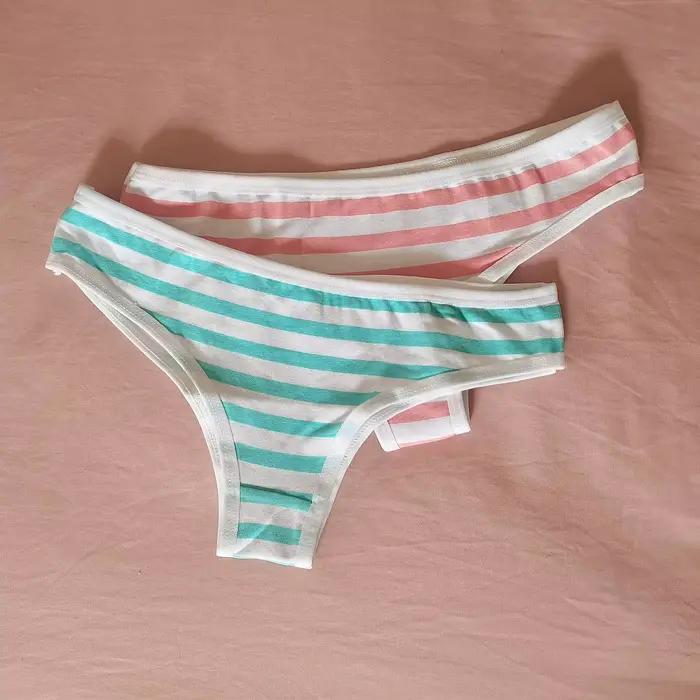Sexy mignon fille femmes bleu et rose rayure culotte string t-back sous-vêtements intimes