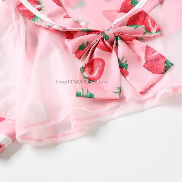 Ensemble de Lingerie Sexy Kawaii, robe de marin mignonne, Costume imprimé fraise Lolita, uniforme d'écolière, Lingerie japonaise Cosplay