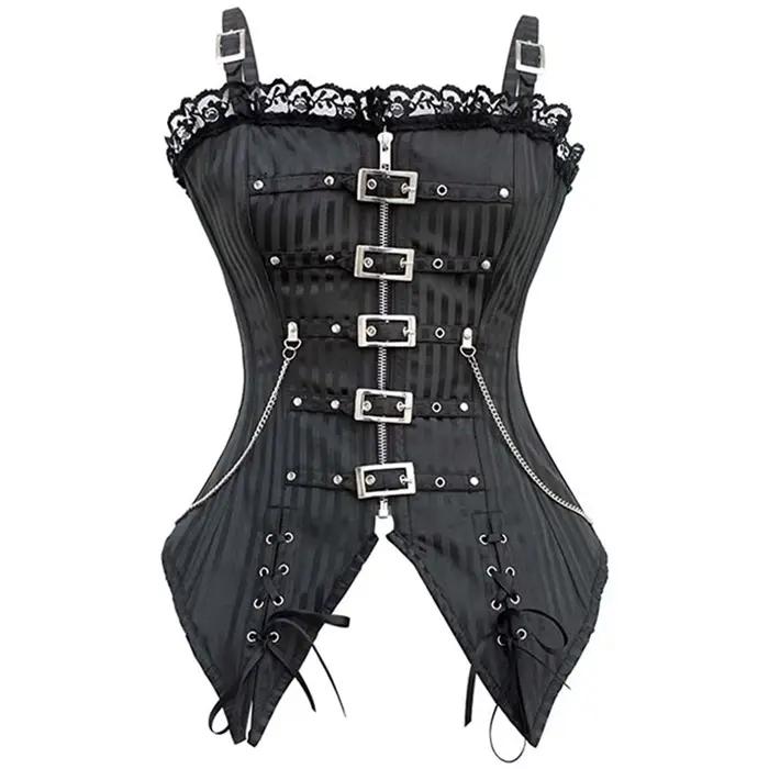 Femmes Sexy Corset bretelles Steampunk haut bustier rayure Vintage dentelle superposition Vintage Costume gothique Corselet