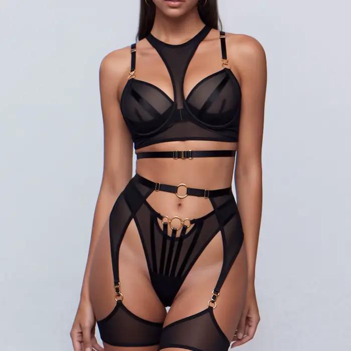 Ensemble de lingerie fantaisie sexy et érotique pour femme, avec harnais et porte-jarretelles, soutien-gorge Club Call Of The Night