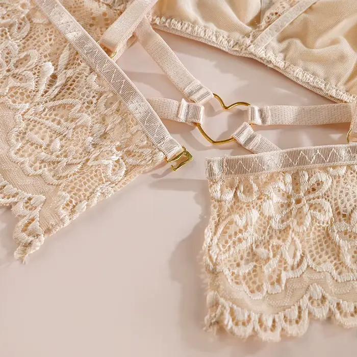 BANNIROU-Soutien-gorge en dentelle transparent pour femmes, lingerie sexy, sous-vêtements, culotte tubulaire, 1 pièce