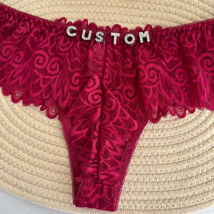 Lettres en cristal personnalisées nom caleçon culotte Sexy dentelle bikini culotte taille basse slips petite amie femme cadeaux d'anniversaire