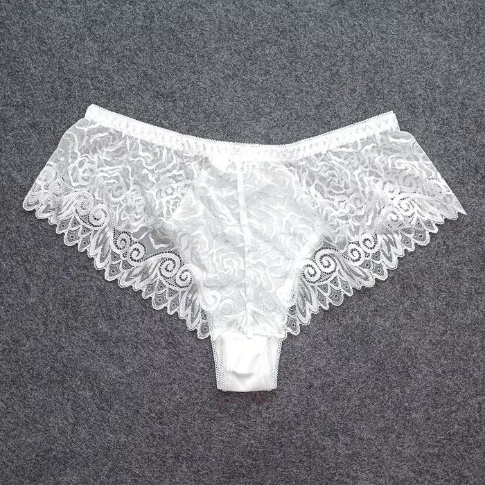 Culotte taille haute en dentelle et soie pour femmes, sous-vêtements Sexy, Tanga, Bikini, lingerie, échancré, 2 pièces/lot