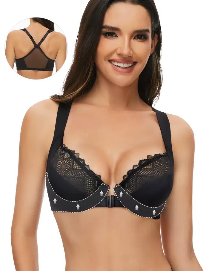 Soutien-gorge Sexy en dentelle pour femmes, fermeture frontale, maille métallique, grande poitrine, été, mince, confortable, Lingerie pour dames, nouvelle collection