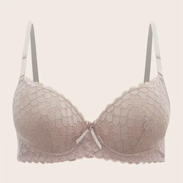 Soutien-gorge à armatures en dentelle sexy pour femme Soutien-gorge plongeant légèrement rembourré Coupe push up Soutien-gorge quotidien
