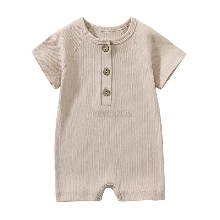 Barboteuse pour bébé garçon, vêtements d'été, pyjama fin pour bébé, combinaison à manches courtes, vêtements côtelés, tricot, tenues extensibles pour filles