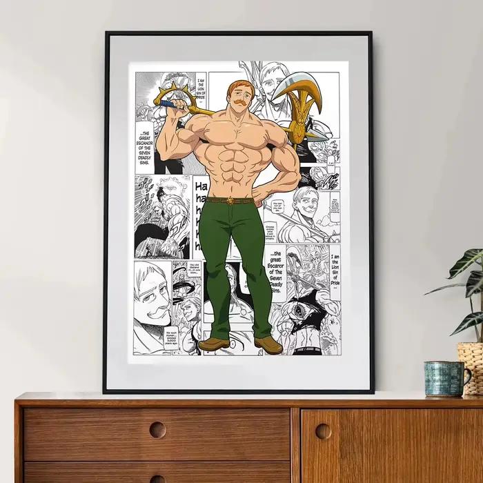 Affiche des Sept Péchés Mortels, Dessin Animé Japonais, Vintage en Noir et Blanc, Impression sur Toile, Art Mural, Décoration de Chambre, Kawaii, pour la Maison