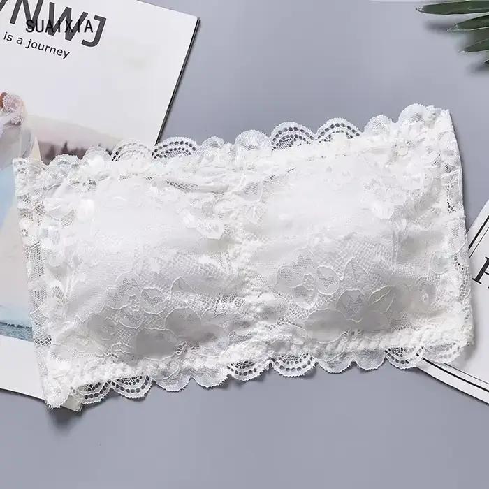 Soutien-gorge tubulaire en dentelle florale pour femmes, bustier sexy, fermeture au dos, haut court sans bretelles