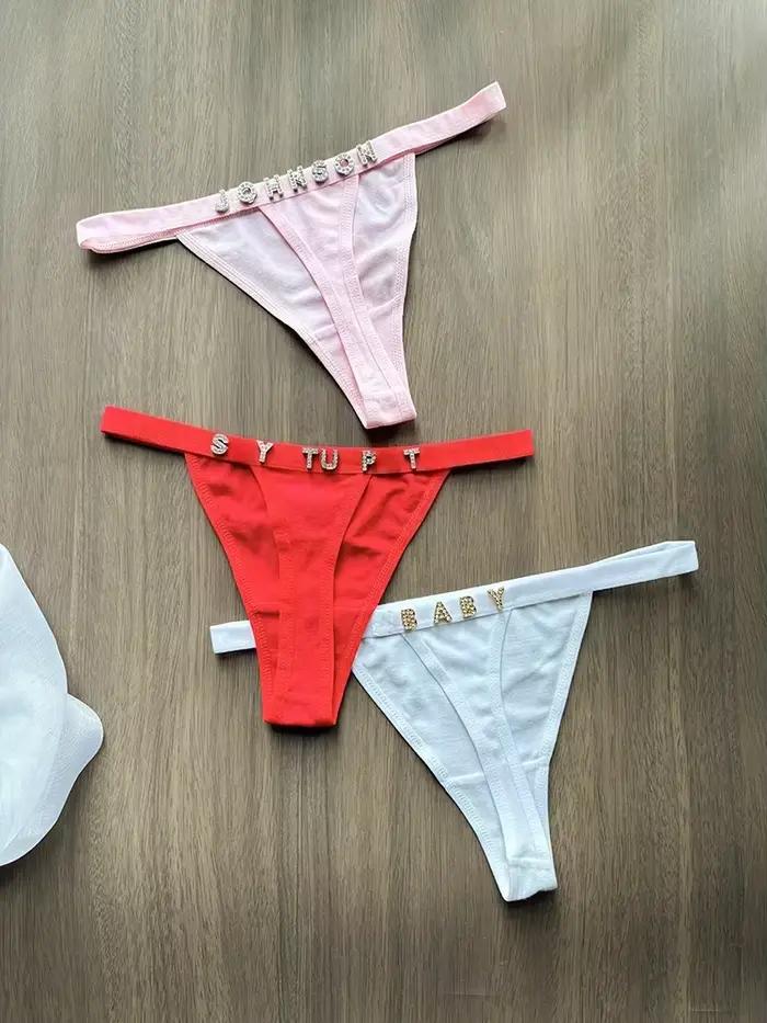String personnalisé nom lettre cristal Tanga Sexy string nom personnalisé culottes femmes slips fille anniversaire saint valentin cadeau
