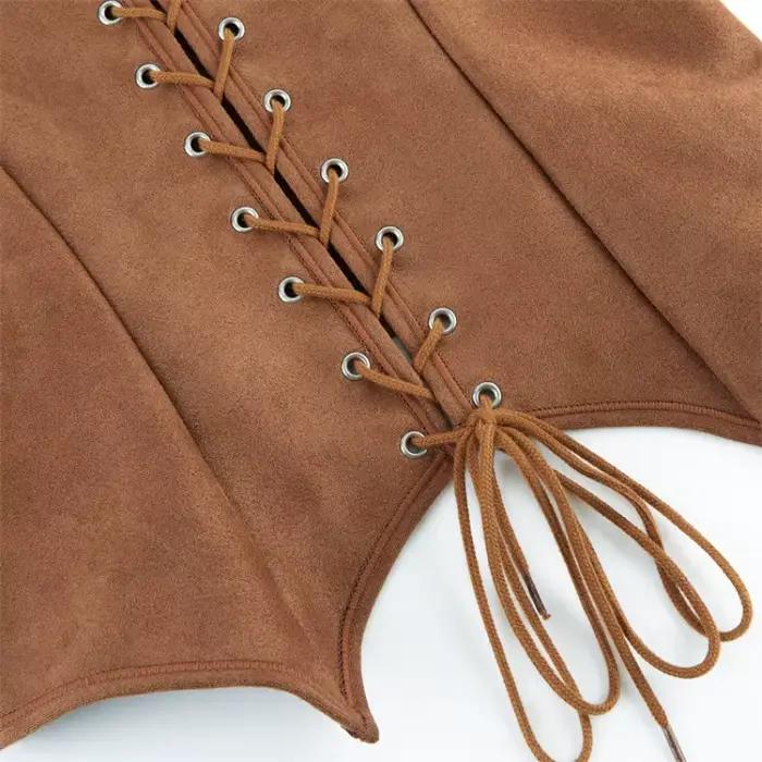 WSHKING Corset médiéval vintage en daim pour femme, gilet de pirate victorien, costume de cosplay Renaissance pour Halloween