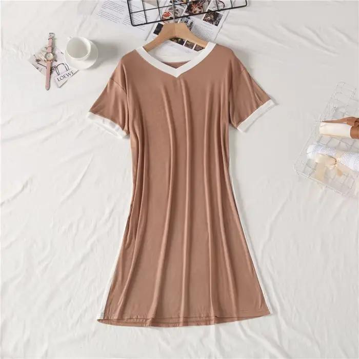 Chemises de nuit à manches courtes INS pour femmes, chemise de nuit d'été en modal, longueur genou, robe ample à col en V, tenue décontractée pour la maison
