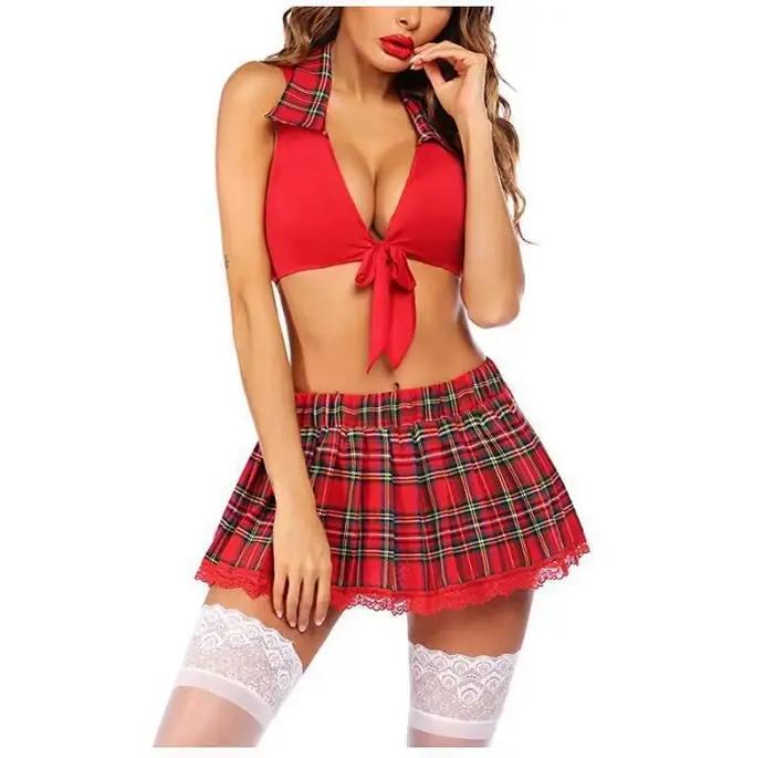 Ensemble de Lingerie Sexy Deux Pièces en Dentelle pour Femme, Haut avec Jupe Plissée, Costume de Cosplay, Carnaval, ixen Boîte de Nuit
