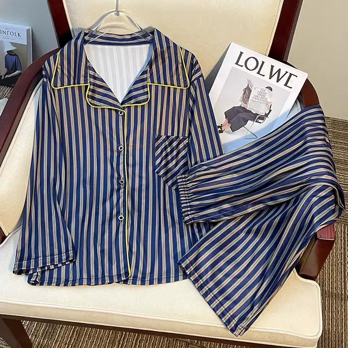 Pyjamas rayés coréens pour le printemps et nouveau style haut de gamme pour les vêtements de maison des filles et les ensembles étudiants pouvant être portés à l'extérieur