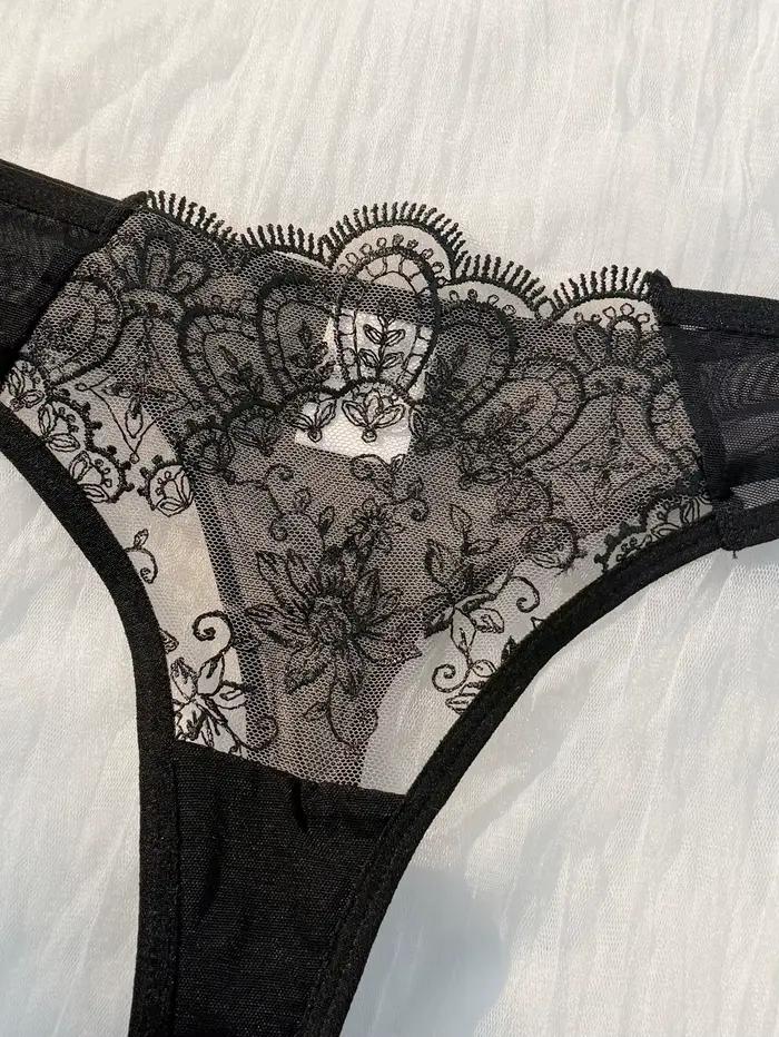 Ensemble de lingerie semi-transparente noir confortable et léger pour femmes, 2 pièces, ZA824057