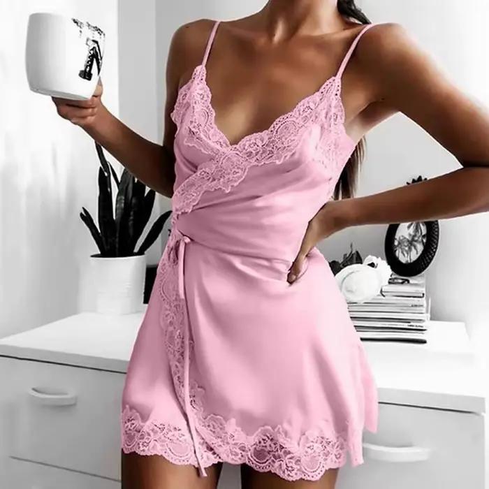 Chemise de nuit sexy en satin pour femmes, lingerie en dentelle, vêtements de nuit, pyjamas, haut, sous-vêtements chauds, chemise de nuit, pyjamas, vêtements de nuit, 7. 0