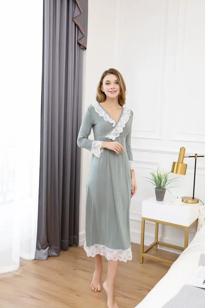 Chemise de nuit à col en V profond pour femmes, vêtements de nuit élastiques respirants, robe de nuit longue princesse, modal, printemps, automne, nouveau