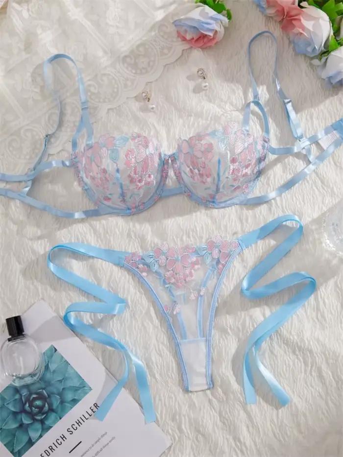 Lingerie ultra sexy, magnifique lingerie féminine, ensembles exotiques en tulle, broderie délicate, ensemble soutien-gorge et culotte, lingerie sexy pour jeunes femmes