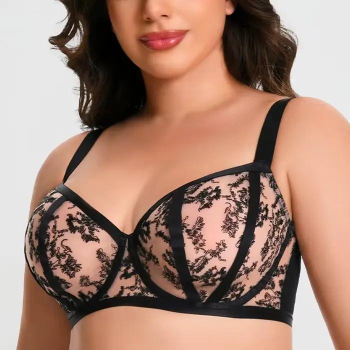 Soutien-gorge minimiseur en dentelle transparente pour femme, armatures non rembourrées, lingerie respirante, sexy, grande taille, 34, 36, 38, 40, 42 esse, E, F, FF, G