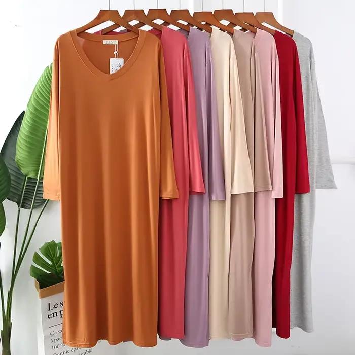 Chemise de Nuit à Manches sulfpour Femme, en Coton Modal, Multicolore, Grande Taille, Vêtements de Printemps et d'Automne