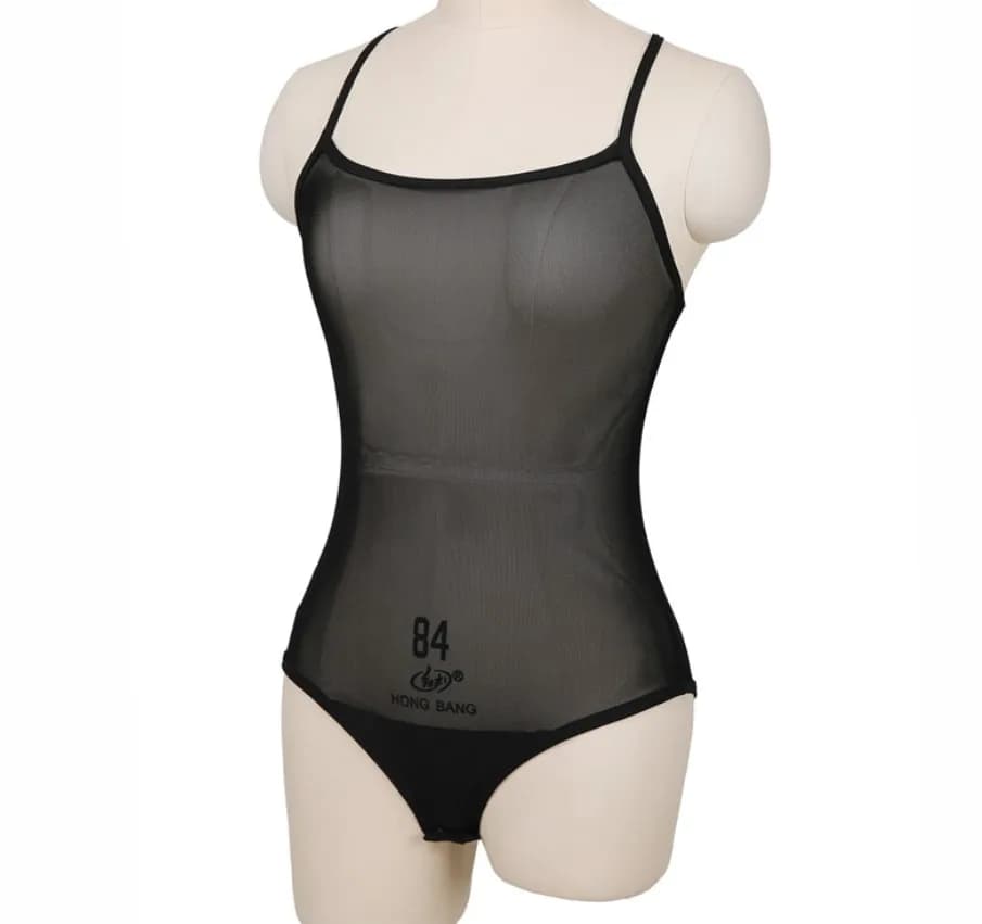 Justaucorps en maille transparente pour femme, costume de batterie une pièce, string coupe haute, te