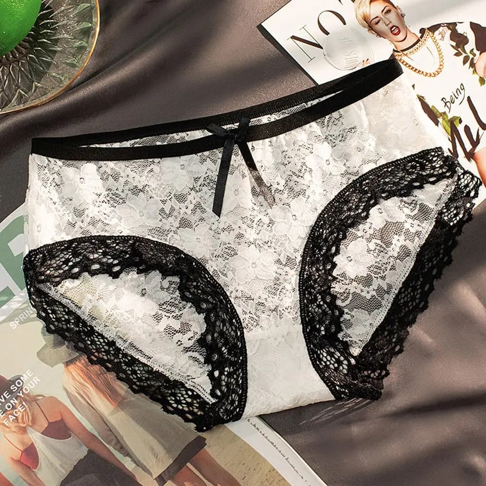 Lingerie transparente à fleurs pour femmes, culotte taille moyenne en maille et dentelle, slip, sous