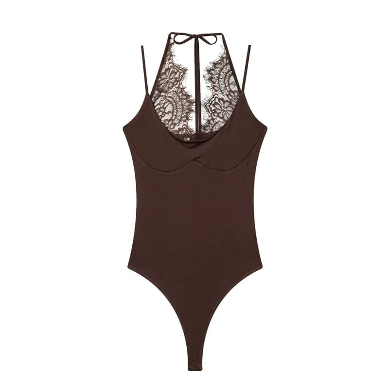 Nouveauté 2026 Combinaison Body Femme d'été en dentelle patchwork, coupe ajustée, sexy, dos nu, pour
