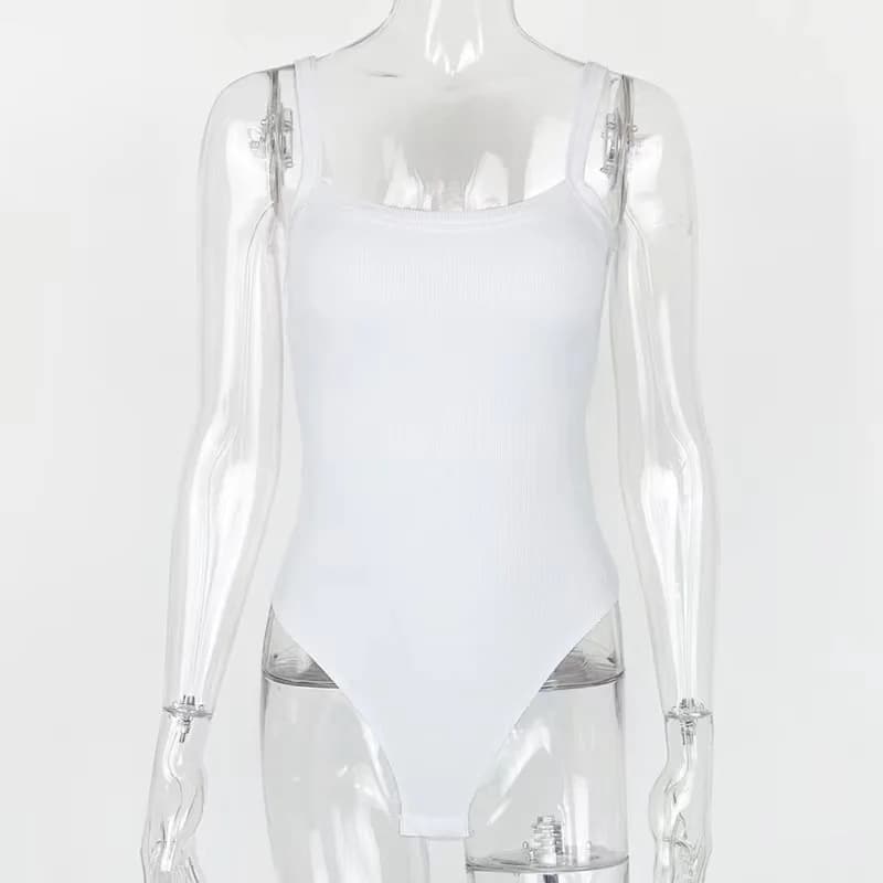 Sangle solide moulante Sexy corps décontracté basique blanc été Body haut pour femme sans manches pu