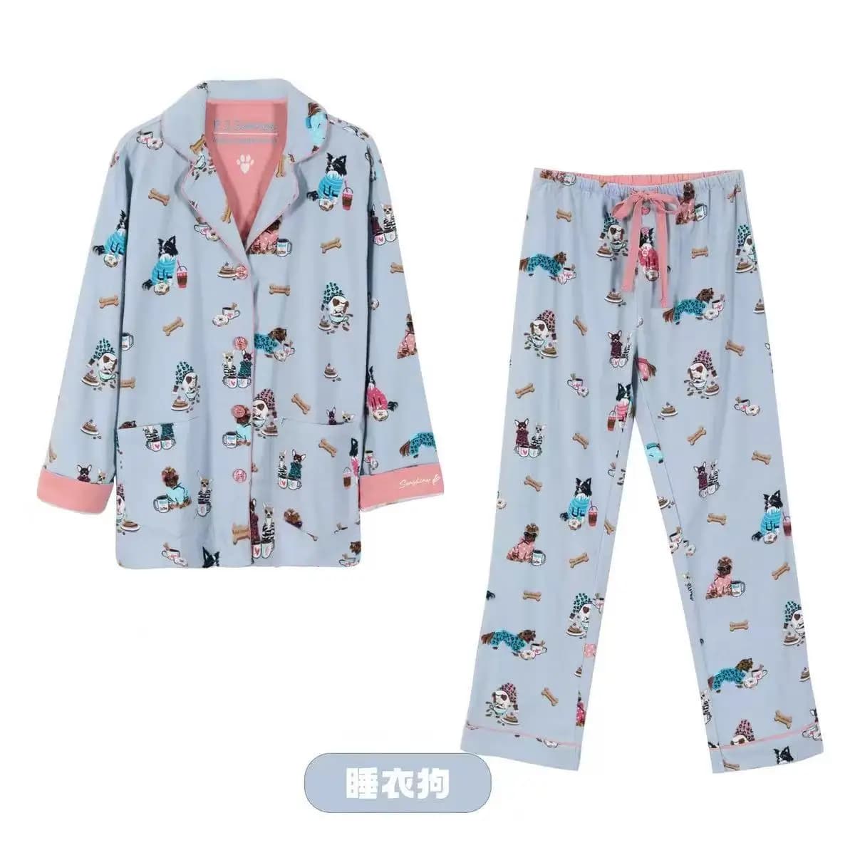 Ensemble de pyjamas en coton imbibé pour femmes, vêtements de nuit College de dessin animé, vêtement