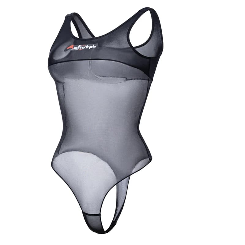 Body sexy noir transparent à découpes pour femme, coupe ajustée, extensible, anti-déchirure, une piè
