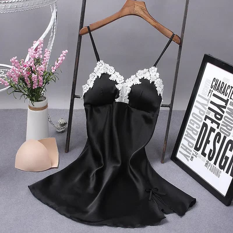 Robe de nuit en soie pour femmes, Sexy, bretelles avec nœud en dentelle, vêtements de nuit, Costumes