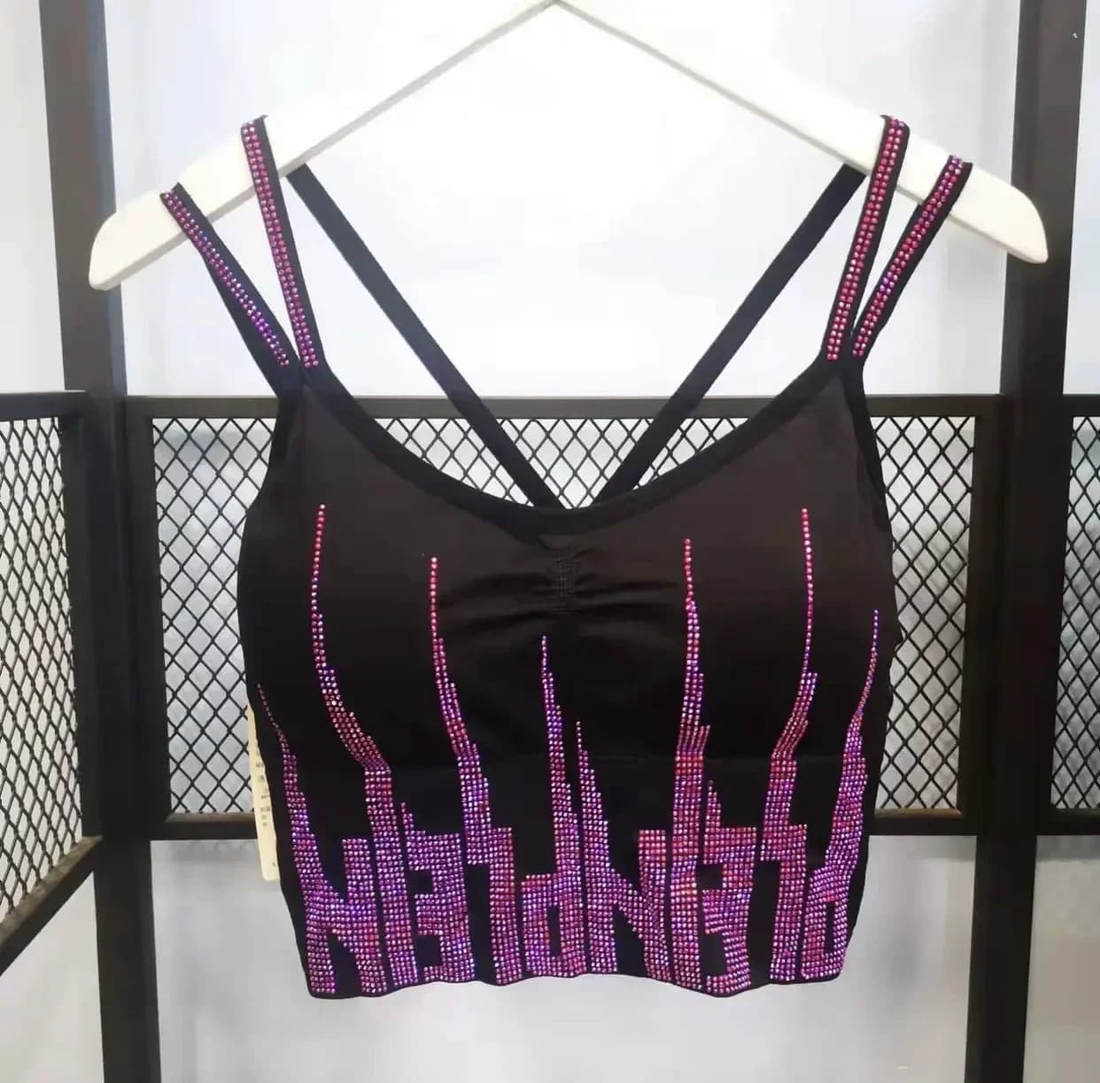 Soutien-gorge Push-Up rembourré avec pierres précieuses pour femme, brassière de yoga, gym, course à