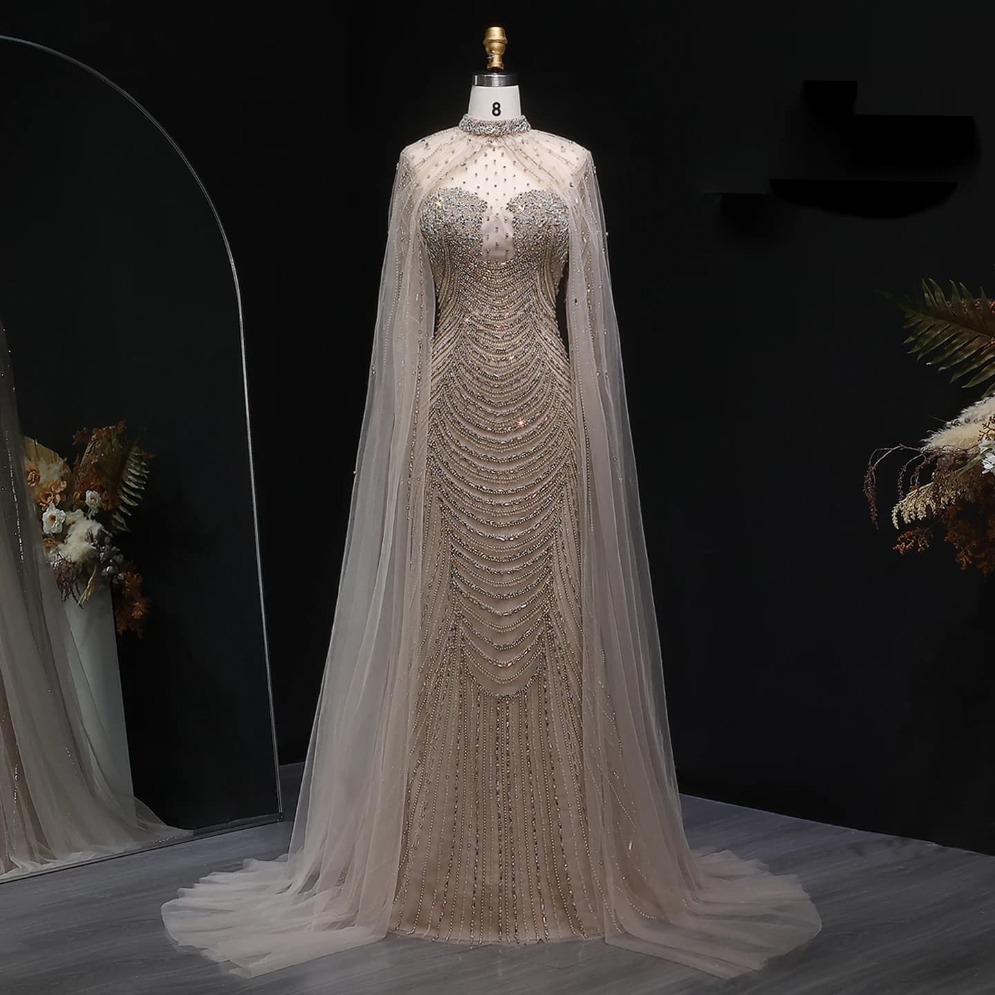 Sharon Said luxe Champagne sirène robe de soirée avec Cape élégant arabe fête robes de bal pour les